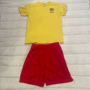 Sport Tek athletic shorts youth XL Gildan 100% cotton short sleeve gold T-shirt